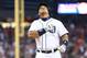 DETROIT, MI - JUNE 30: Miguel Cabrera #24 of the Detroit Tigers celebrates after hitting a solo home run to left center field during the sixth inning of the game against the Oakland Athletics at Comerica Park on June 30, 2014 in Detroit, Michigan. (Phot