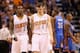 PHOENIX, AZ - APRIL 06: (L-R) Eric Bledsoe #2 and Goran Dragic #1 of the Phoenix Suns during the NBA game against the Oklahoma City Thunder t US Airways Center on April 6, 2014 in Phoenix, Arizona. The Suns defeated the Thunder 122-115. NOTE TO USER: Use