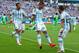 PORTO ALEGRE, BRAZIL - JUNE 25: Marcos Rojo of Argentina (C) celebrates scoring his team's third goal with Ezequiel Garay (L) and Ezequiel Lavezzi during the 2014 FIFA World Cup Brazil Group F match between Nigeria and Argentina at Estadio Beira-Rio on J