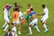 RECIFE, BRAZIL - JUNE 29: Costa Rica players dance and celebrate after defeating Greece in a penalty shootout during the 2014 FIFA World Cup Brazil Round of 16 match between Costa Rica and Greece at Arena Pernambuco on June 29, 2014 in Recife, Brazil. (