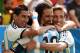 BRASILIA, BRAZIL - JULY 05: Gonzalo Higuain of Argentina (2nd L) celebrates scoring his team's first goal with Angel di Maria (L), Lionel Messi (2nd L) and Lucas Biglia during the 2014 FIFA World Cup Brazil Quarter Final match between Argentina and Belgiu