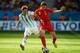 Belgium defender Jan Vertonghen jostles for the ball in Saturday's World Cup clash with Argentina.