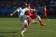 SAO PAULO, BRAZIL - JULY 01: Pablo Zabaleta of Argentina and Blerim Dzemaili of Switzerland compete for the ball during the 2014 FIFA World Cup Brazil Round of 16 match between Argentina and Switzerland at Arena de Sao Paulo on July 1, 2014 in Sao Paulo,
