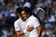 LONDON, ENGLAND - JULY 06: Novak Djokovic of Serbia shakes hands with Roger Federer of Switzerland after their Gentlemen's Singles Final match on day thirteen of the Wimbledon Lawn Tennis Championships at the All England Lawn Tennis and Croquet Club on J