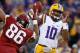 BATON ROUGE, LA - NOVEMBER 29: Quarterback Anthony Jennings #10 of the LSU Tigers throws a pass against the Arkansas Razorbacks at Tiger Stadium on November 29, 2013 in Baton Rouge, Louisiana. (Photo by Chris Graythen/Getty Images)