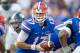 GAINESVILLE, FL - NOVEMBER 23: Quarterback Skyler Mornhinweg #17 of the Florida Gators looks to hand the ball off during their game against the Georgia Southern Eagles on November 23, 2013 at Ben Hill Griffin Stadium in Gainesville, Florida. Georgia Sout