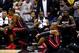 SAN ANTONIO, TX - JUNE 15: Chris Bosh #1 and Ray Allen #34 of the Miami Heat look on from the bench in the closing minutes against the San Antonio Spurs during Game Five of the 2014 NBA Finals at the AT&T Center on June 15, 2014 in San Antonio, Texas. NO