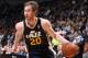 MINNEAPOLIS, MN - April 16: Gordon Hayward #20 of the Utah Jazz goes up for the layup against the Minnesota Timberwolves during the game on April 16, 2014 at Target Center in Minneapolis, Minnesota. NOTE TO USER: User expressly acknowledges and agrees tha