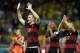 July 8, 2014; Belo Horizonte, BRAZIL; Germany player Per Mertesacker celebrates after the semifinal match against Brazil in the 2014 World Cup at Mineirao Stadium. Mandatory Credit: Tim Groothuis/Witters Sport via USA TODAY Sports