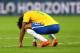 BELO HORIZONTE, BRAZIL - JULY 08: A dejected Dante of Brazil reacts after being defeated by Germany 7-1 during the 2014 FIFA World Cup Brazil Semi Final match between Brazil and Germany at Estadio Mineirao on July 8, 2014 in Belo Horizonte, Brazil. (Ph