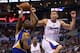 LOS ANGELES, CA - APRIL 29: Jordan Crawford #55 of the Golden State Warriors goes up against Blake Griffin #32 of the Los Angeles Clippers in Game Five of the Western Conference Quarterfinals during the 2014 NBA Playoffs at Staples Center on April 29, 20