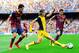 BARCELONA, SPAIN - MAY 17: Filipe Luis of Atletico de Madrid competes for the ball with Sergio Busquets of FC Barcelona during the La Liga match between FC Barcelona and Club Atletico de Madrid at Camp Nou on May 17, 2014 in Barcelona, Spain. Atletico th