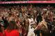 CLEVELAND - MAY 22: LeBron James #23 of the Cleveland Cavaliers acknowledges the fans after he sank a three as time expired to win the game against the Orlando Magic in Game Two of the Eastern Conference Finals during the 2009 NBA Playoffs at The Quicken
