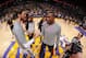 LOS ANGELES, CA - MARCH 9: Kevin Durant #35 of the Oklahoma City Thunder greets Pau Gasol #16 of the Los Angeles Lakers before the game at STAPLES Center on March 9, 2014 in Los Angeles, California. NOTE TO USER: User expressly acknowledges and agrees tha