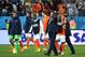 SAO PAULO, BRAZIL - JULY 09: Head coach Louis van Gaal of the Netherlands looks on with his team after being defeated by Argentina in a penalty shootout during the 2014 FIFA World Cup Brazil Semi Final match between the Netherlands and Argentina at Arena