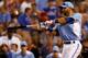 KANSAS CITY, MO - JULY 09: American League All-Star Jose Bautista #19 of the Toronto Blue Jays at bat to break a tie with American League All-Star Mark Trumbo #44 of the Los Angeles Angels of Anaheim during the State Farm Home Run Derby at Kauffman Stadi