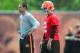 May 21, 2014; Berea, OH, USA; Cleveland Browns offensive coordinator Kyle Shanahan (left) and quarterback Johnny Manziel (2) during organized team activities at Cleveland Browns practice facility. Mandatory Credit: Andrew Weber-USA TODAY Sports