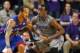 Jan 22, 2013; Manhattan, KS, USA; Kansas Jayhawks guard Travis Releford (24) is guarded by Kansas State Wildcats guard Martavious Irving (3) during the Jayhawks' 59-55 win at Bramlage Coliseum. Mandatory Credit: Scott Sewell-USA TODAY Sports