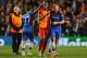 LONDON, ENGLAND - MARCH 18: Didier Drogba of Galatasaray shakes hands with Eden Hazard (17) and Branislav Ivanovic of Chelsea (2) after the UEFA Champions League Round of 16 second leg match between Chelsea and Galatasaray AS at Stamford Bridge on March