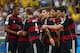 BELO HORIZONTE, BRAZIL - JULY 08: Thomas Mueller (C) of Germany celebrates with his team-mates after scoring the opening goal during the 2014 FIFA World Cup Brazil Semi Final match between Brazil and Germany at Estadio Mineirao on July 8, 2014 in Belo Ho