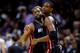 SAN ANTONIO, TX - JUNE 08: Chris Bosh #1 of the Miami Heat celebrates with Dwyane Wade #3 against the San Antonio Spurs during Game Two of the 2014 NBA Finals at the AT&T Center on June 8, 2014 in San Antonio, Texas. The Miami Heat defeated the San Anton