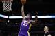 Apr 16, 2014; San Antonio, TX, USA; Los Angeles Lakers forward Jordan Hill (27) dunks the ball against the San Antonio Spurs during the first half at AT&T Center. Mandatory Credit: Soobum Im-USA TODAY Sports