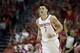 Apr 30, 2014; Houston, TX, USA; Houston Rockets guard Jeremy Lin (7) celebrates after making a three-pointer during the fourth quarter against the Portland Trail Blazers in game five of the first round of the 2014 NBA Playoffs at Toyota Center. Mandatory