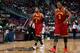 ATLANTA, GA - APRIL 04: Kyrie Irving #2 and Dion Waiters #3 of the Cleveland Cavaliers walk off the court between free throws in their 117-98 loss to the Atlanta Hawks at Philips Arena on April 4, 2014 in Atlanta, Georgia. NOTE TO USER: User expressly a