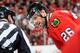 CHICAGO, IL - MAY 11: Michal Handzus #26 of the Chicago Blackhawks talks with the official in Game Five of the Second Round of the 2014 Stanley Cup Playoffs against the Minnesota Wild at the United Center on May 11, 2014 in Chicago, Illinois. (Photo by Bi