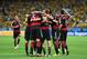 BELO HORIZONTE, BRAZIL - JULY 08: Thomas Mueller (C) of Germany celebrates with his team-mates after scoring the opening goal during the 2014 FIFA World Cup Brazil Semi Final match between Brazil and Germany at Estadio Mineirao on July 8, 2014 in Belo Ho