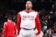 BROOKLYN, NY - April 01: Isaiah Canaan #1 of the Houston Rockets warms up before the game against the Brooklyn Nets at the Barclays Center on April 01, 2014 in the Brooklyn borough of New York City. NOTE TO USER: User expressly acknowledges and agrees th