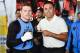 SAN DIEGO, CA - JULY 1: Canelo Alvarez, former WBC & WBA Super Welterweight World Champion, left, poses for a photo with with Oscar De La Hoya during an open workout at the House of Boxing Gym July 1, 2014 in San Diego, California. (Photo by Denis Poroy