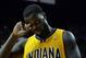 May 30, 2014; Miami, FL, USA; Indiana Pacers guard Lance Stephenson (1) wipes his face during a game against the Miami Heat in game six of the Eastern Conference Finals of the 2014 NBA Playoffs at American Airlines Arena. Mandatory Credit: Steve Mitchell-