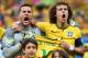 BELO HORIZONTE, BRAZIL - JULY 08: Goalkeeper Julio Cesar (L) and David Luiz of Brazil hold a Neymar jersey as they sing the National Anthem prior to the 2014 FIFA World Cup Brazil Semi Final match between Brazil and Germany at Estadio Mineirao on July 8,