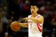 HOUSTON, TX - APRIL 04: Jeremy Lin #7 of the Houston Rockets points down court against the Oklahoma City Thunder during a game at the Toyota Center on April 4, 2014 in Houston, Texas. NOTE TO USER: User expressly acknowledges and agrees that, by download
