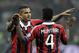 MILAN, ITALY - FEBRUARY 20: Kevin Prince Boateng and Sulley Muntari of AC Milan celebrate victory at the end of the UEFA Champions League Round of 16 first leg match between AC Milan and Barcelona at San Siro Stadium on February 20, 2013 in Milan, Italy.