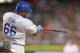 DETROIT, MI - JULY 08: Yasiel Puig #66 of the Los Angeles Dodgers bats during the seventh inning of the game against the Detroit Tigers at Comerica Park on July 8, 2014 in Detroit, Michigan. The Tigers defeated the Dodgers 14-5. (Photo by Leon Halip/Get