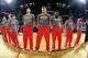 HOUSTON, TX - APRIL 4: Omri Casspi #18, Chandler Parsons #25 and James Harden #13 of the Houston Rockets observe the national anthem before the game against the Oklahoma City Thunder on April 4, 2014 at the Toyota Center in Houston, Texas. NOTE TO USER: U