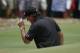 Jun 15, 2014; Pinehurst, NC, USA; Phil Mickelson acknowledges the crowd after a bunker shot on the third hole during the final round of the 2014 U.S. Open golf tournament at Pinehurst Resort Country Club - #2 Course. Mandatory Credit: Jason Getz-USA TOD