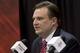 HOUSTON, TX - JULY 19: Daryl Morey, general manager of the Houston Rockets speaks during a press conference announcing the signing of Jeremy Lin at Toyota Center on July 19, 2012 in Houston, Texas. (Photo by Bob Levey/Getty Images)