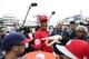 Jul 14, 2014; Minneapolis, MN, USA; American League infielder Derek Jeter (middle) of the New York Yankees signs autographs for youngsters on the field during workout day the day before the 2014 MLB All Star Game at Target Field. Mandatory Credit: Jerry L