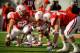 LINCOLN, NE - NOVEMBER 29: The Nebraska Cornhuskers offensive line during their game against the Iowa Hawkeyes at Memorial stadium on November 29, 2013 in Lincoln, Nebraska. (Photo by Eric Francis/Getty Images)