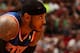 MIAMI, FL - April 6: Carmelo Anthony #7 of the New York Knicks looks on while on the court during the game against the Miami Heat at the American Airlines Arena in Miami, Florida on April 6, 2014. NOTE TO USER: User expressly acknowledges and agrees that,