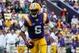Apr 5, 2014; Baton Rouge, LA, USA; LSU Tigers quarterback Brandon Harris (6) during the 2014 spring game at Tiger Stadium. Mandatory Credit: Derick E. Hingle-USA TODAY Sports