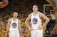 OAKLAND, CA - MAY 1: Stephen Curry #30 and Klay Thompson #11 of the Golden State Warriors in a game against the Los Angeles Clippers in Game Six of the Western Conference Quarterfinals during the 2014 NBA Playoffs at Oracle Arena on May 1, 2014 in Oakland