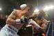 LAS VEGAS, NV - MAY 03: (L-R) Marcos Maidana and Floyd Mayweather Jr. exchange blows during their WBC/WBA welterweight unification fight at the MGM Grand Garden Arena on May 3, 2014 in Las Vegas, Nevada. Mayweather took Maidana's title with a majority-d