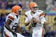 MINNEAPOLIS, MN - SEPTEMBER 22: Brian Hoyer #6 of the Cleveland Browns drops back with the football during the game against the Minnesota Vikings on September 22, 2013 at Mall of America Field at the Hubert H. Humphrey Metrodome in Minneapolis, Minnesota.
