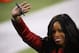 EAST RUTHERFORD, NJ - FEBRUARY 02: Pam Oliver, analyst for FOX Sports, waves before the Seattle Seahawks take on the Denver Broncos during Super Bowl XLVIII at MetLife Stadium on February 2, 2014 in East Rutherford, New Jersey. (Photo by Ronald Martinez