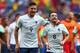 BRASILIA, BRAZIL - JUNE 30: Olivier Giroud (L) and Mathieu Valbuena of France celebrate after defeating Nigeria 2-0 during the 2014 FIFA World Cup Brazil Round of 16 match between France and Nigeria at Estadio Nacional on June 30, 2014 in Brasilia, Braz