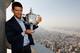 NEW YORK, NY - SEPTEMBER 13: 2011 US Open Singles Men's Champion Novak Djokovic of Serbia poses with his trophy atop the Empire State Building on September 13, 2011 in New York City, New York. Djokovic defeated Rafael Nadal of Spain in 4 sets during thei